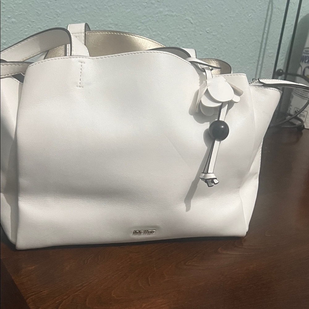 Nine West White Tote Bag with Charm